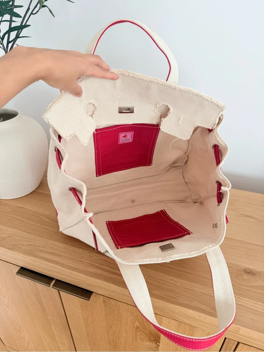 Boatkin Sunwin  New Canvas Tote Bag with Red Trim